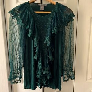 Kate & Mallory green Ruffled Lace Top Size Medium NWOT